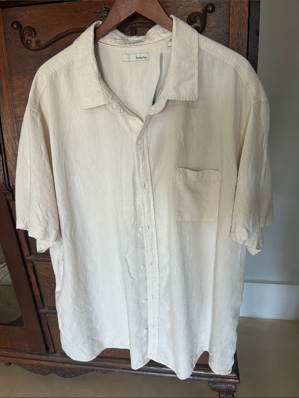 Barely There Linen-Blend Short Sleeve Button-Down Shirt — Cream